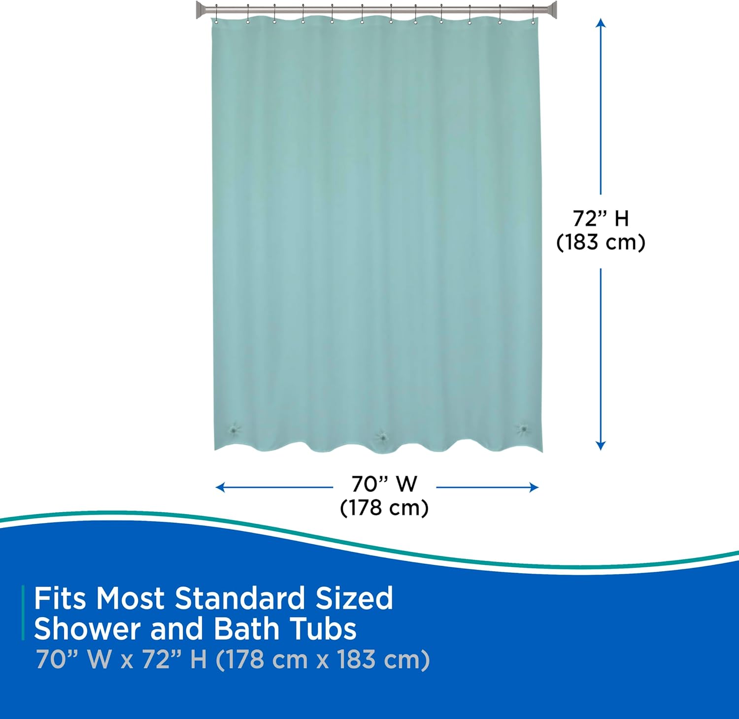Kenney KN61437 Medium Weight 5 Gauge Waterproof PEVA Shower Curtain Liner with Rust-Resistant Metal Grommets and Weighted Magnetic Hem for Bathroom, 70" W x 72" H, Dusty Blue, 1-Pack