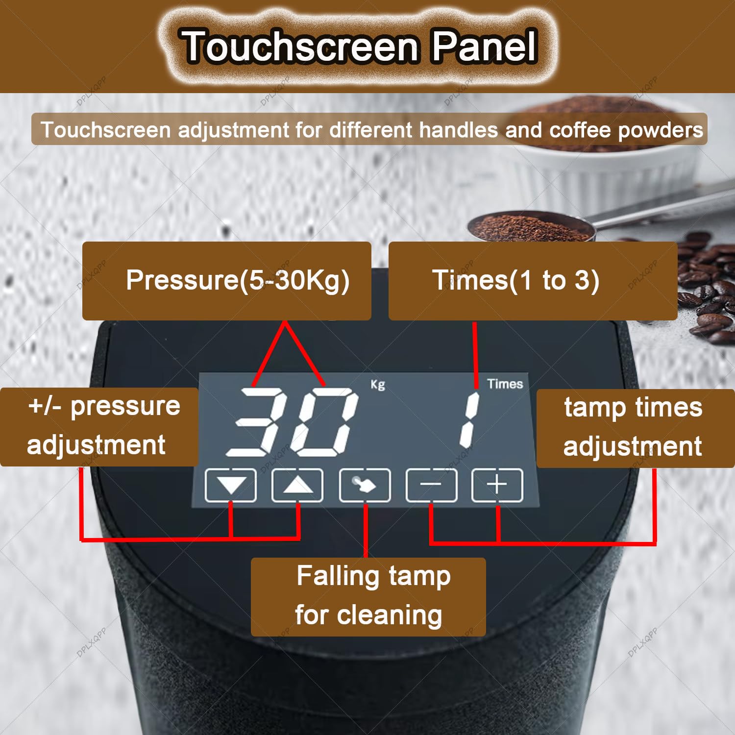 Tamper eléctrico de café automático de 58 mm con empuje de 1200 N y soporte ajustable para barras de café de alto volumen