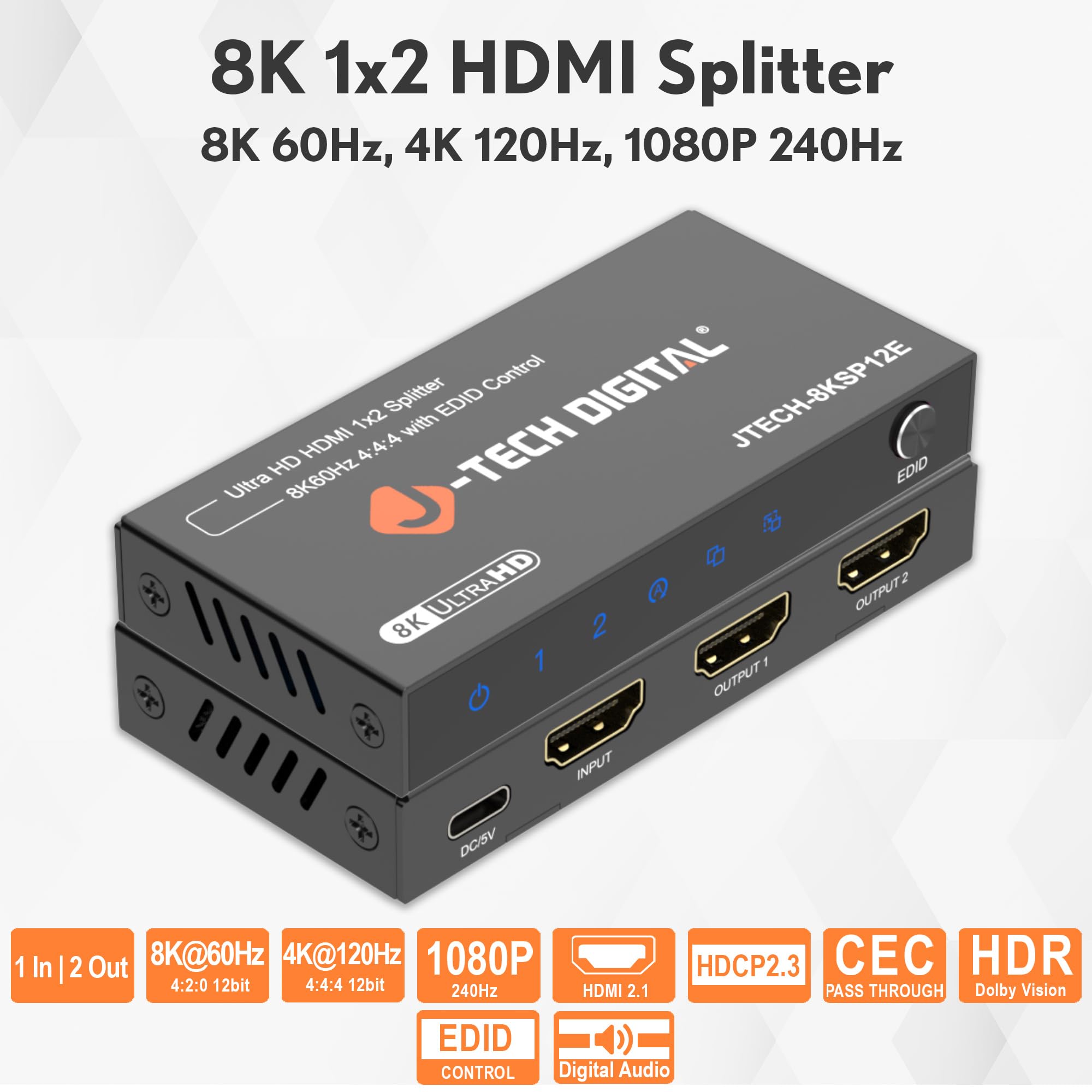 Amazon.com: J-Tech Digital 8K HDMI 2.1 Splitter 1 in 2 Out, HDMI