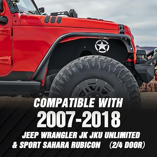 Vista 11 de Forros de guardabarros interiores delanteros compatibles con Wrangler JK y JKU Unlimited 2/4 puertas 2007-2018, estilo atornillable, cubierta
