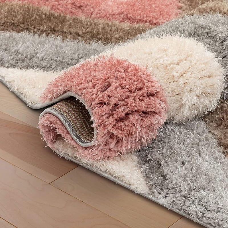 Image of Carpet for Living Room 5X7 FEET Modern Soft Shaggy Carpet Thick, Fluffy & 2 inch Pile Shag Rug for Your Kids Room, Bedroom & Livingroom (Pink Brown Gray)