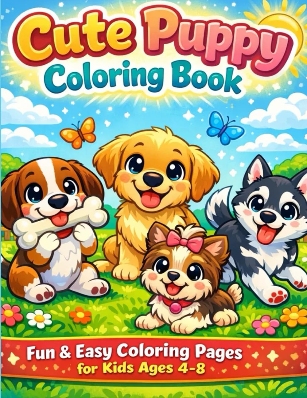 Cute Puppy Coloring Book for Kids Ages 4-8: Fun, Easy and Adorable Dog Coloring Pages for Relaxation and Creativity