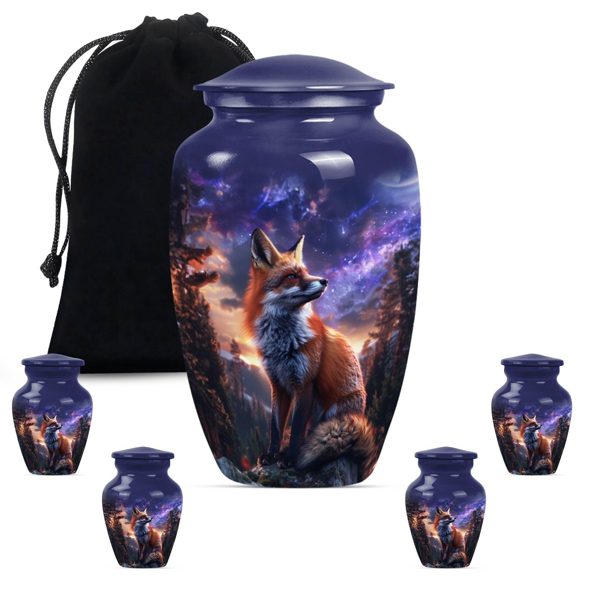 YATHABHISA Forest Guardian - Metal Urn - Urn Human - Combo Of 1 Large Urn With Velvet Bag And 4 Small - Adult Funeral Urn - Memorial Urns For Human Ashes - Decorative Urn - Unique Urns For Human Ashes