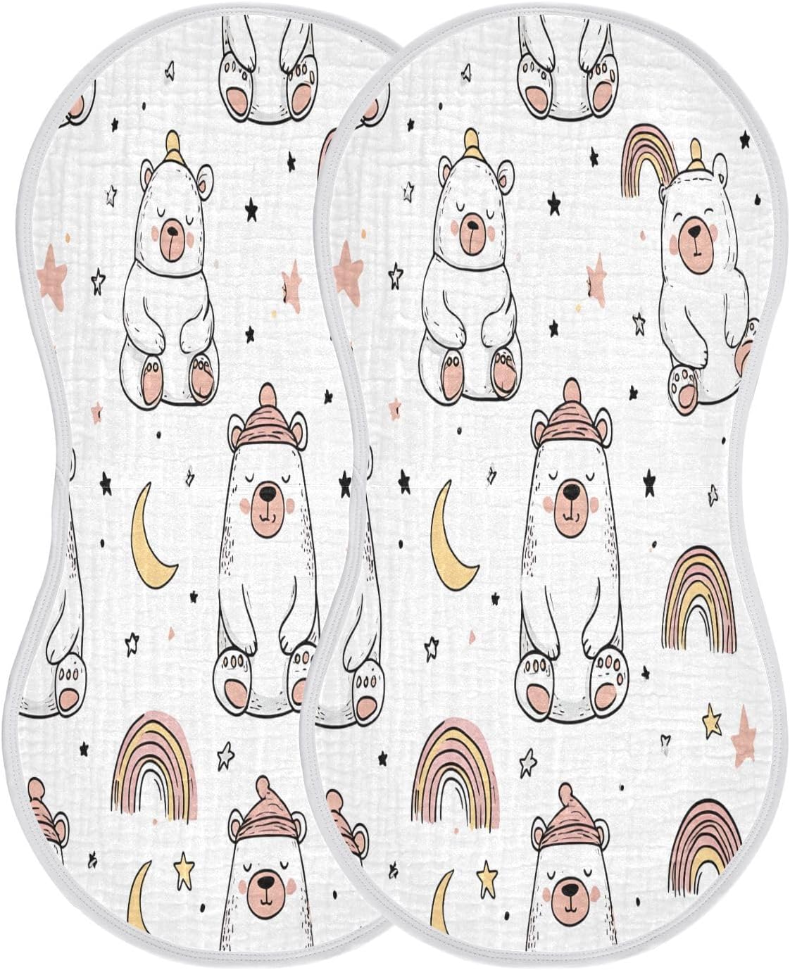 Cute Bear Wearing Hat with Rainbow Pattern Baby Burp Cloths -4Pcs Soft Absorbent Muslin Washcloths Bibs Face Towel for Newborn Boys Girls 22 x 11 Inch