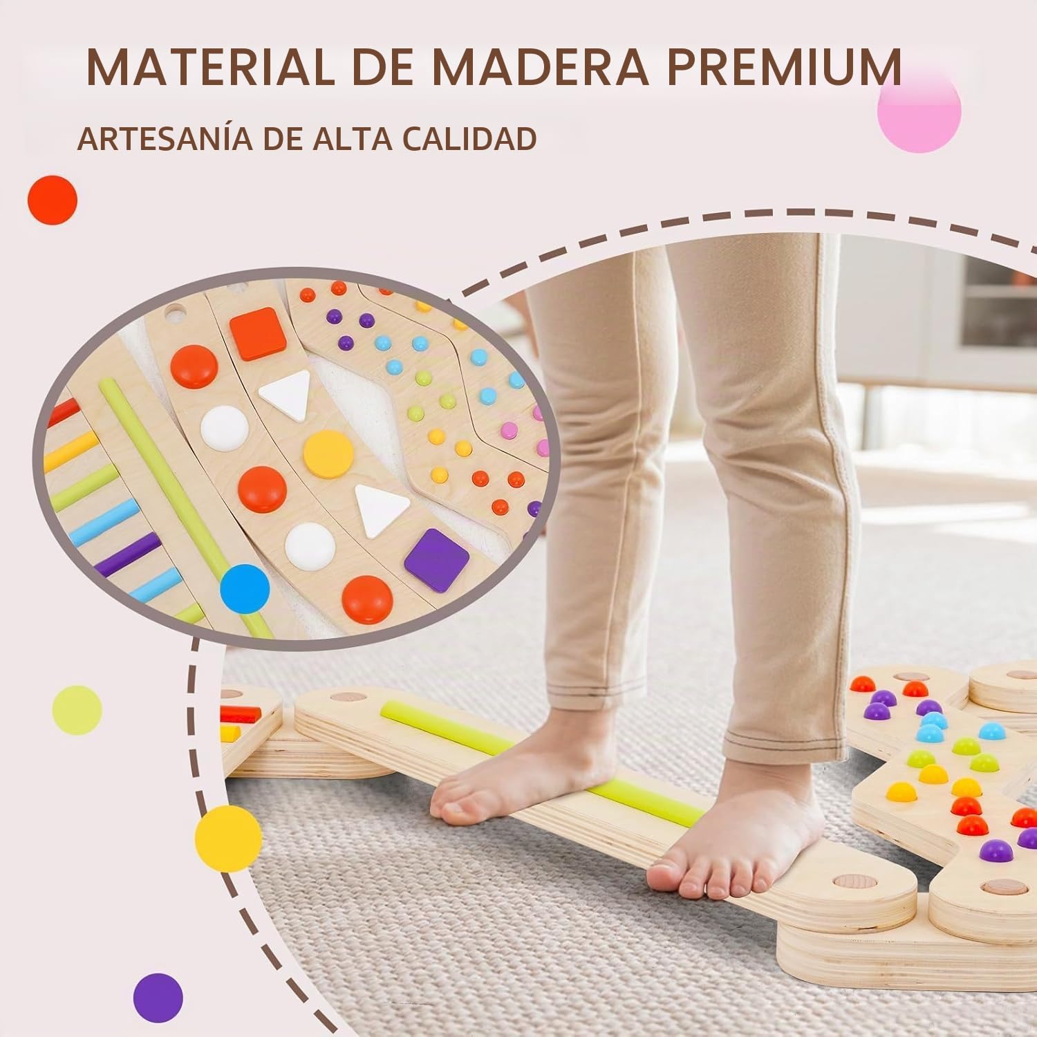 Tabla de Equilibrio de Madera para Niños, Parque Infantil Montessori de Interior, Tabla de Equilibrio de Madera para Exteriores, Coordinación y Estabilidad para Niños de 3 a 7 Años