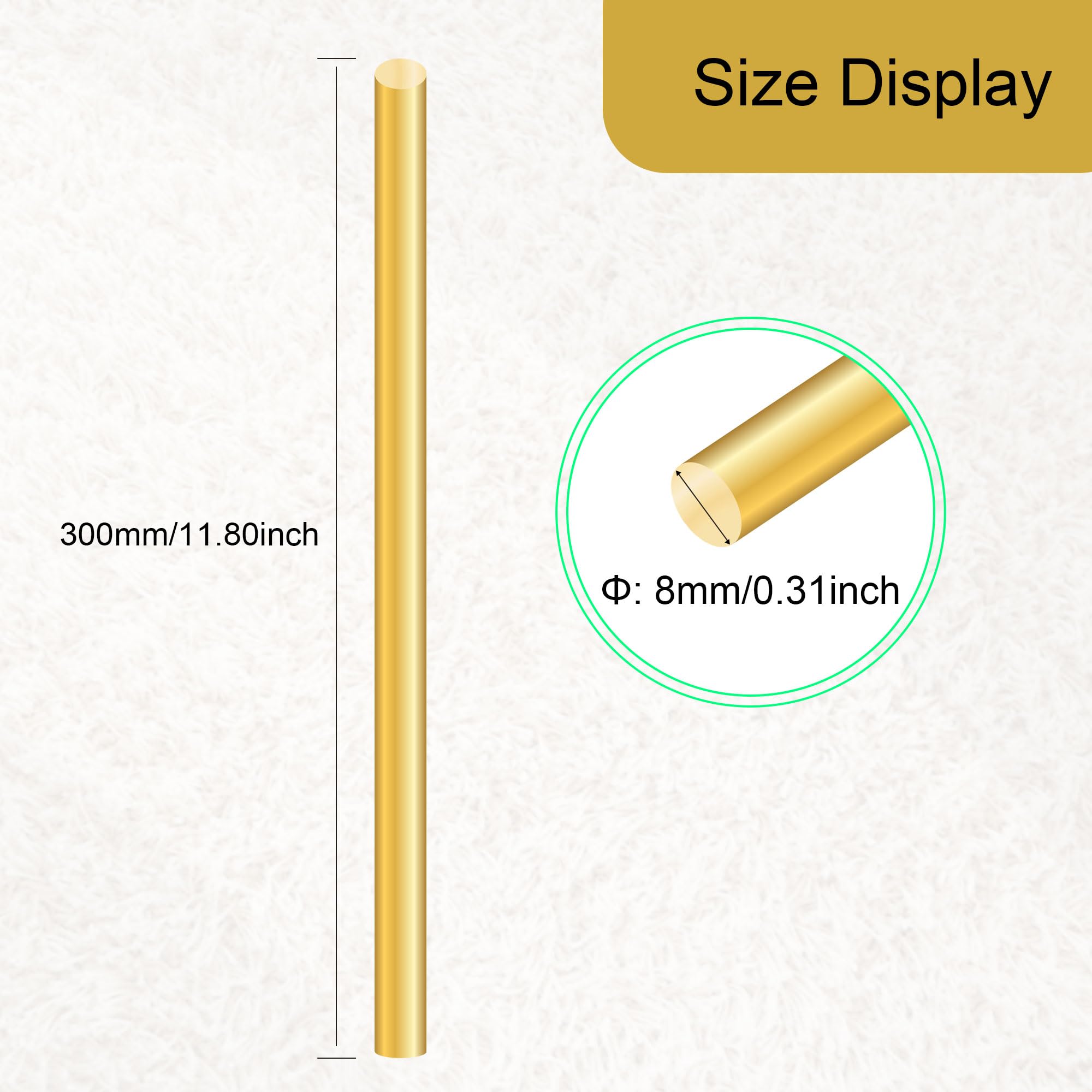 Asta in ottone 8 mm x 300 mm, asta rotonda massiccio per fai da te (1 pezzo)