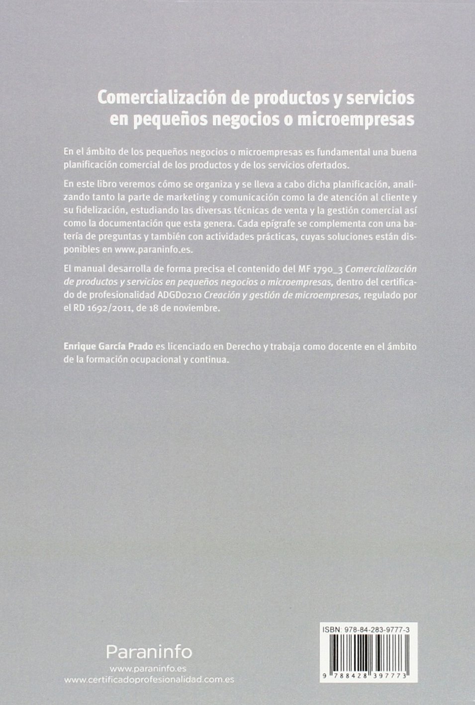 Comercialización de productos y servicios en pequeños negocios o microempresas (Administración y Gestión)