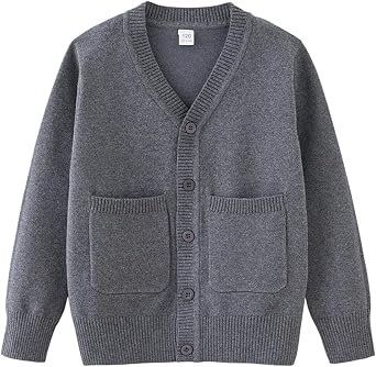 Boys V-Neck Cardigan Sweater with Pockets Classic Uniform Clothes for Kids