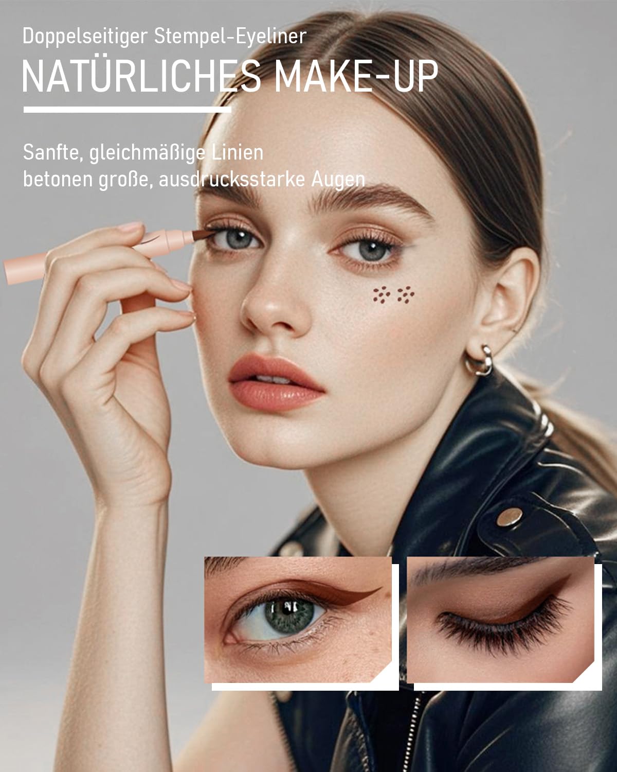 Freckles Pen i eyeliner 2 w 1, naturalnie wyglądający pisak z gąbką, wodoodporny i trwały, do makijażu twarzy i oczu (#02 średni)
