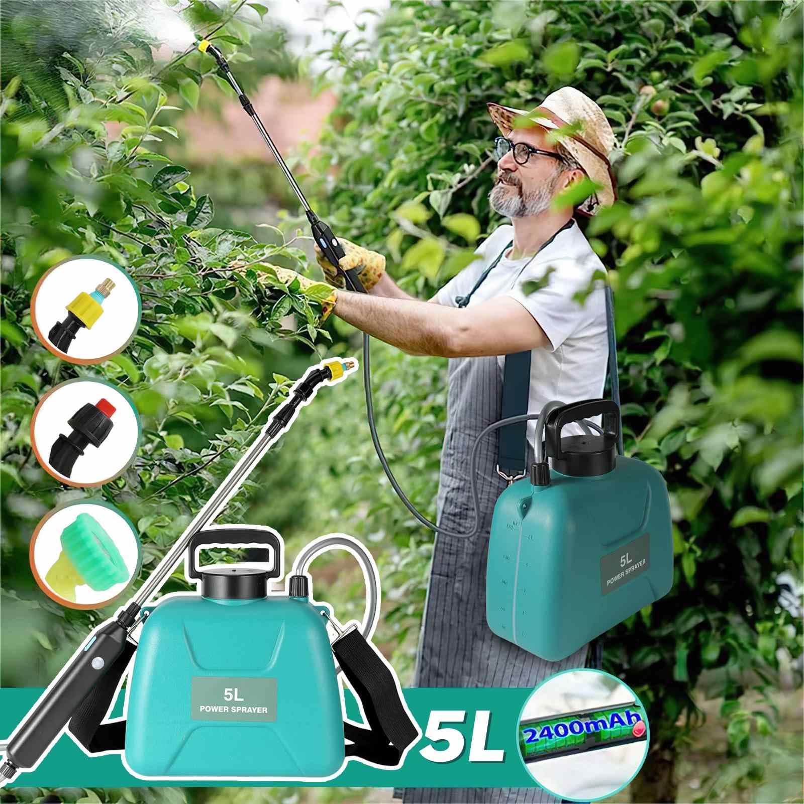 Pulvérisateur électrique 5L, Pistolet pulvérisateur télescopique Rechargeable avec 2 Buses, Capuchon à Large Bouche, Batterie 2400 mAh pour Le Nettoyage par pulvérisation des Plantes de Jardin (5 L)