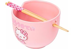 Sanrio Hello Kitty Strawberry Milk Japanese Character Ceramic Ramen Noodle Rice Bowl with Chopsticks