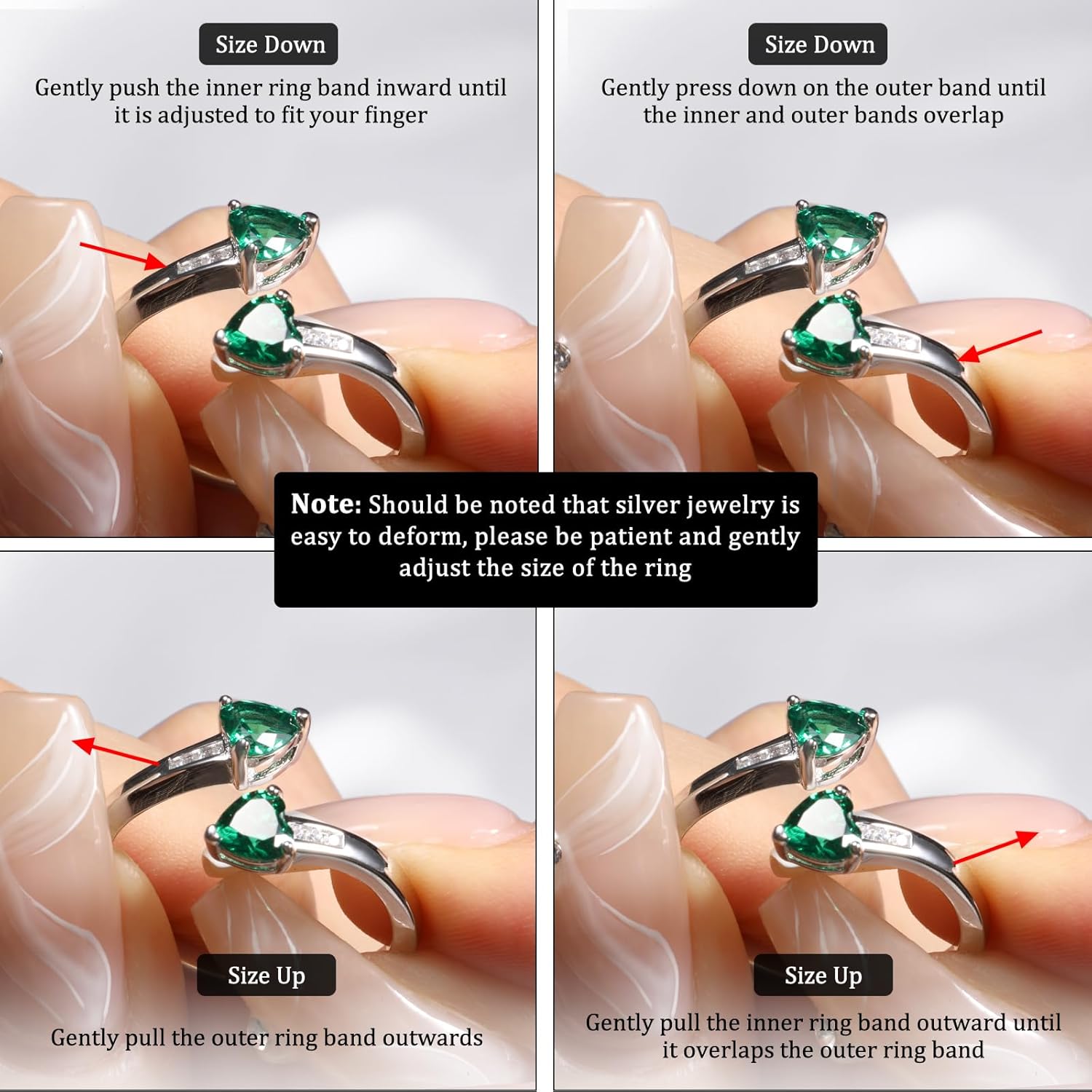 1CT Adjustable Women Heart Ring 925 Sterling Silver Birthstone Rings for Women Promise Ring for her Simulated Gemstone Statement Stackable Band Width 2mm Open Size 5~9 - Image 8