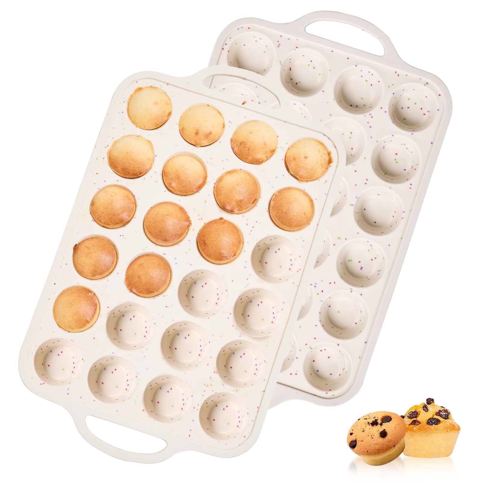 Paquete de 2 moldes de silicona para magdalenas, 24 tazas de silicona con marco de acero inoxidable reforzado en el interior, moldes antiadherentes para hornear, confeti