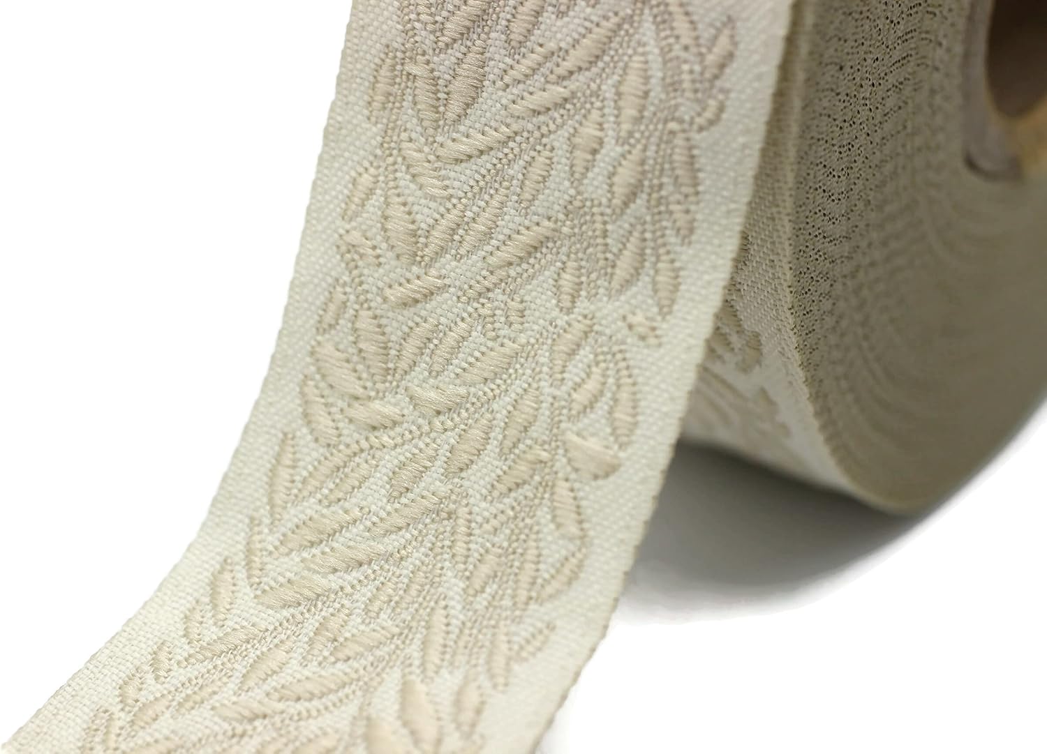 11 Yard Spool 1.37 inches Wide Beige Leaf Tendril Ribbon Jacquard Trim Jacquard Ribbon Sewing Trim 35270-V2