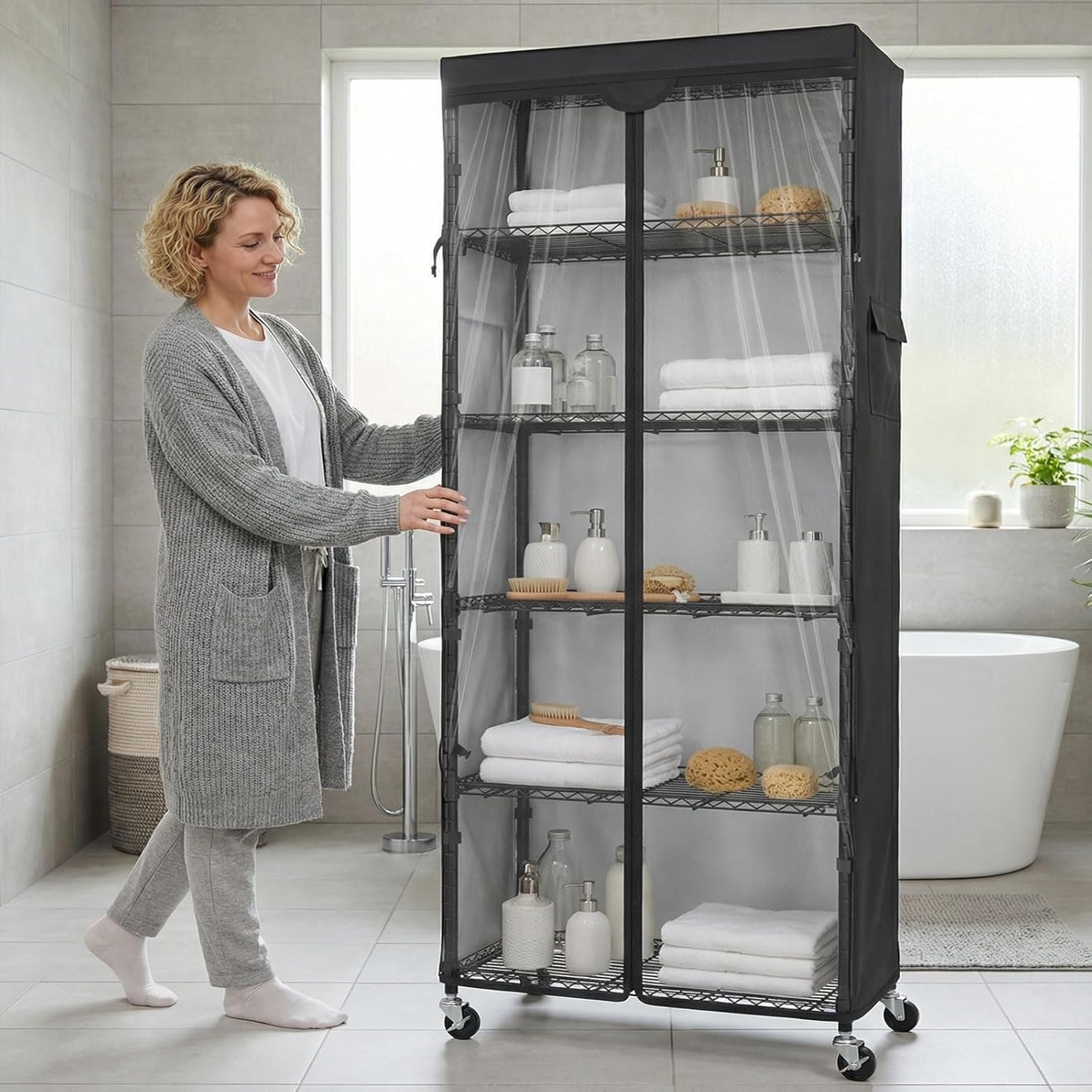 Wire Shelf Rack with 600D Oxford Cover, 30" W x 14" D x 72" H, 6-Tier Heavy Duty Wire Shelving on Wheels, with Waterproof & Dustproof Shelf Cover for Kitchen, Pantry & Laundry Room