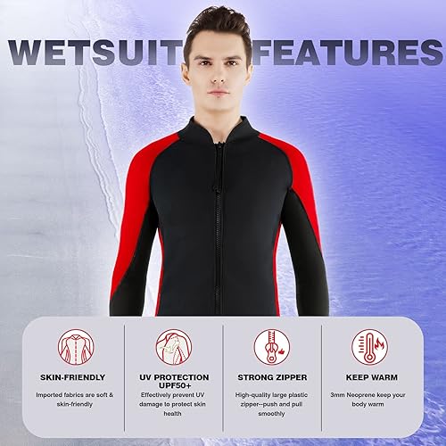 Vista 11 de FLEXEL Traje de neopreno para mujeres y hombres, traje de neopreno de manga larga de 0.079 pulgadas con cremallera frontal de 0.118 pulgadas, 0.079