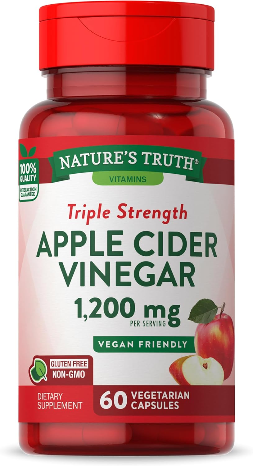 Nature’s Truth Apple Cider Vinegar Vegan Capsules | 1200mg | 60 Veggie Pills | Extra Strength | Vegan, Non-GMO and Gluten Free Supplement Nature’s Truth Apple Cider Vinegar Vegan Capsules | 1200mg | 60 Veggie Pills | Extra Strength | Vegan, Non-GMO and Gluten Free Supplement