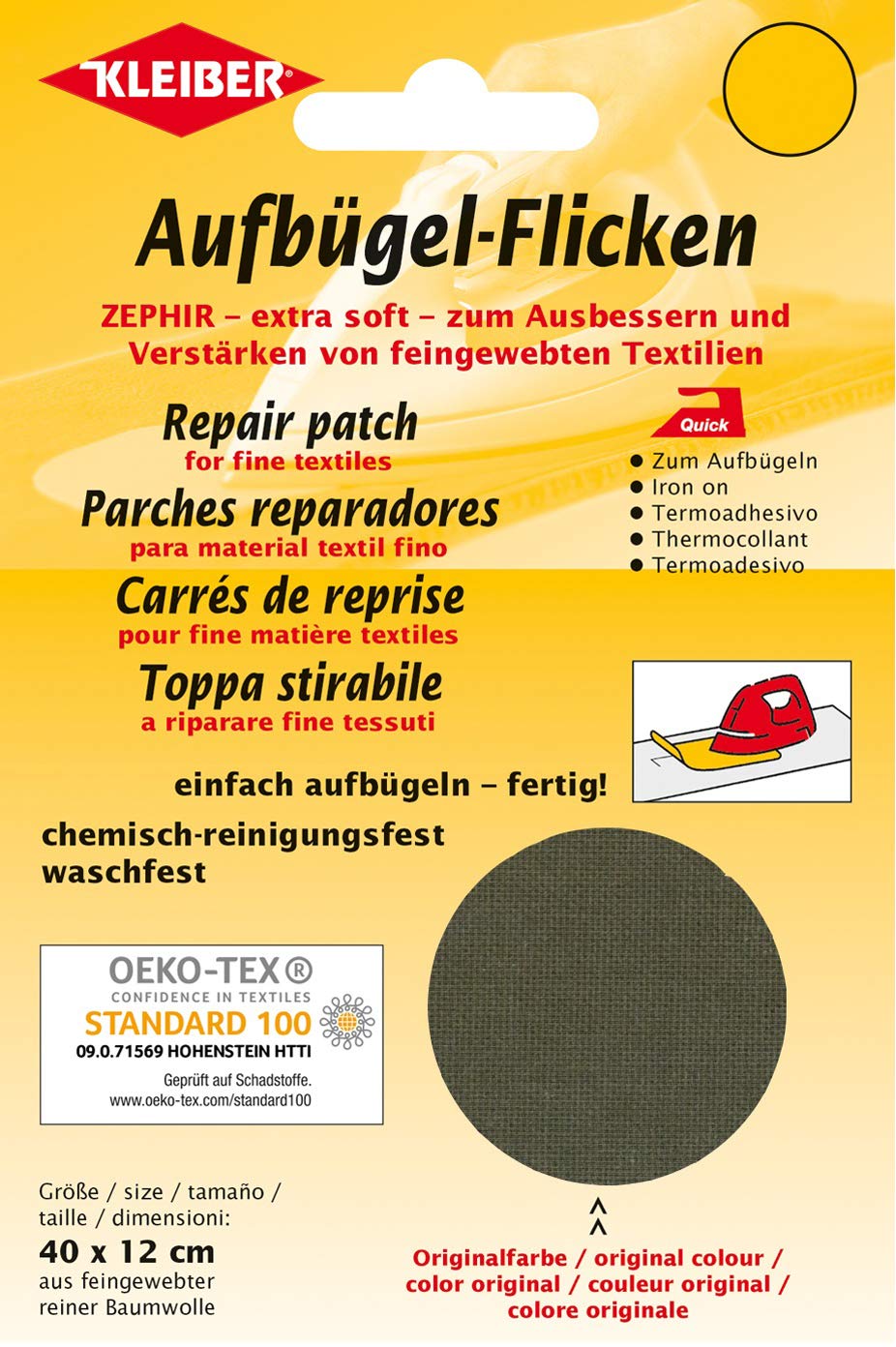 Kleiber Aufbügel-Flicken ZEPHIR Großpackung - extra soft - khaki - 40 cm x 12 cm
