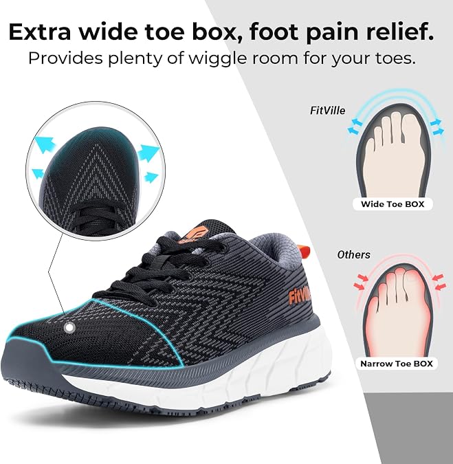 FitVille Mens Wide Fit Trainers Lightweight Sneakers