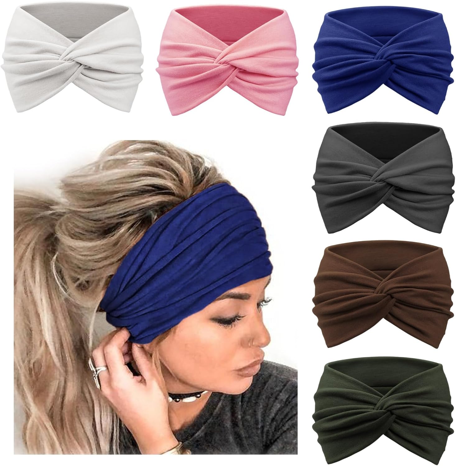 DRESHOW 6 Pack Wide Headbands for Women Extra Large Turban Headband Boho Head Wrap Elastic Hairbands Hair Twisted Knot Hair Accessories
