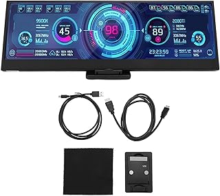 PC Temp Monitor, 1920x550 Dual Speaker Multifunction Eye Protection CPU GPU Data Temperature Monitor FHD 14 Inch IPS for Windows for Computer Case