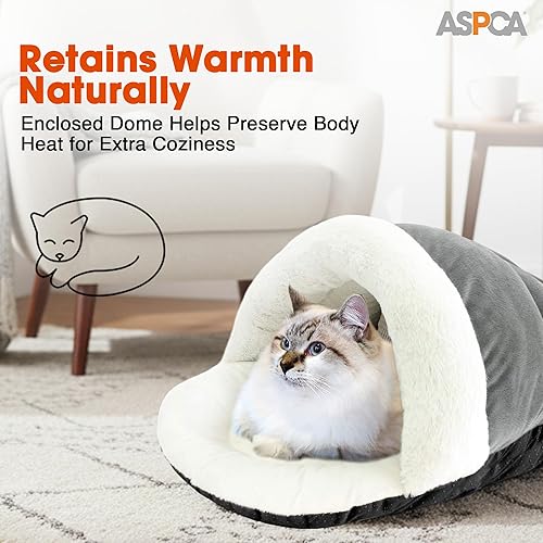 Miniatura 4 de ASPCA - Cama cueva para gatos de interior acogedora y cálida cúpula de fieltro para gatos y gatitos, suave, cálida y afelpada con cojín extraíble