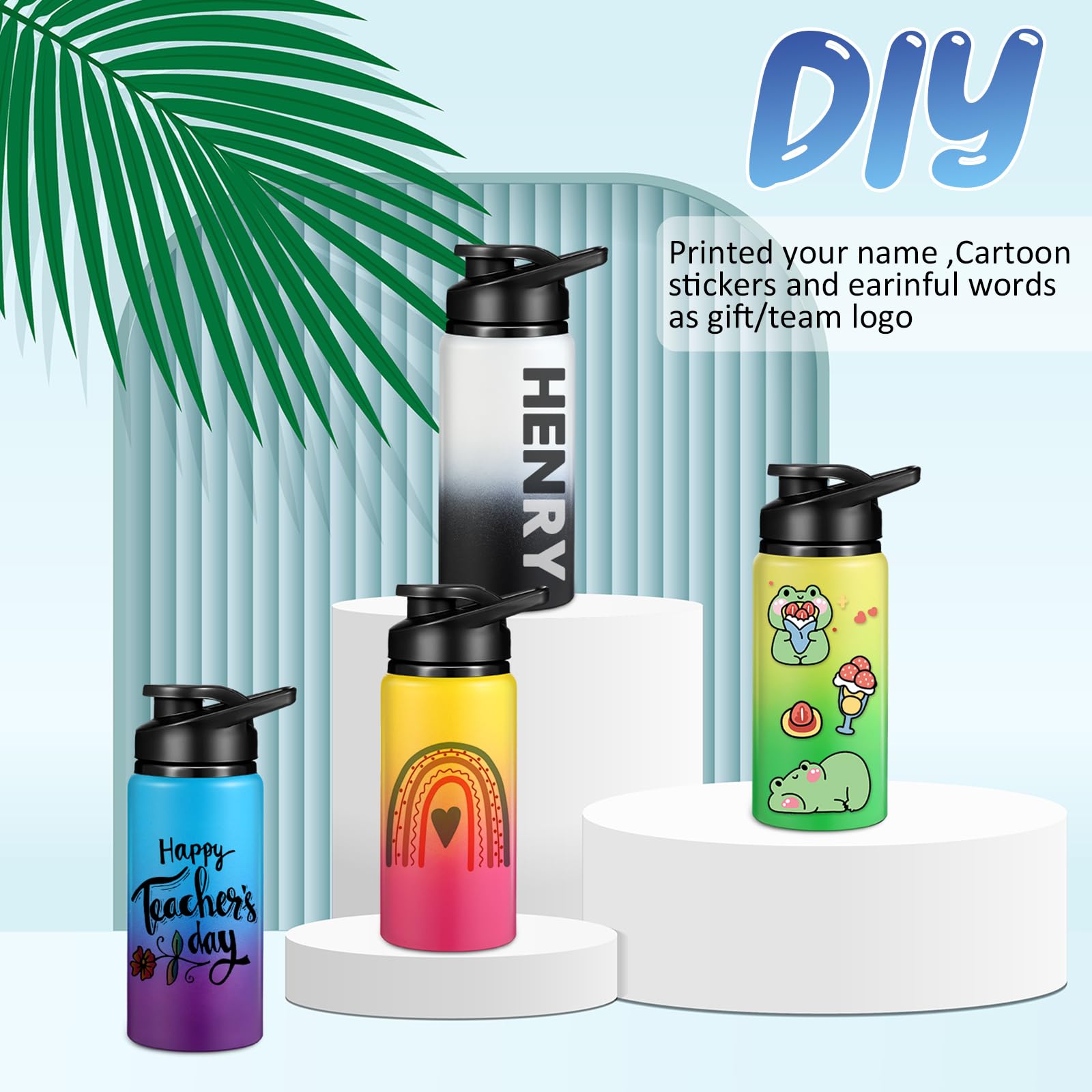 Mimorou Paquete de 10 botellas de agua de aluminio reutilizables a granel, multicolor, para deportes al aire libre, para viajes, gimnasio, ciclismo, camping, tapa a presión (color degradado, 17 onzas)