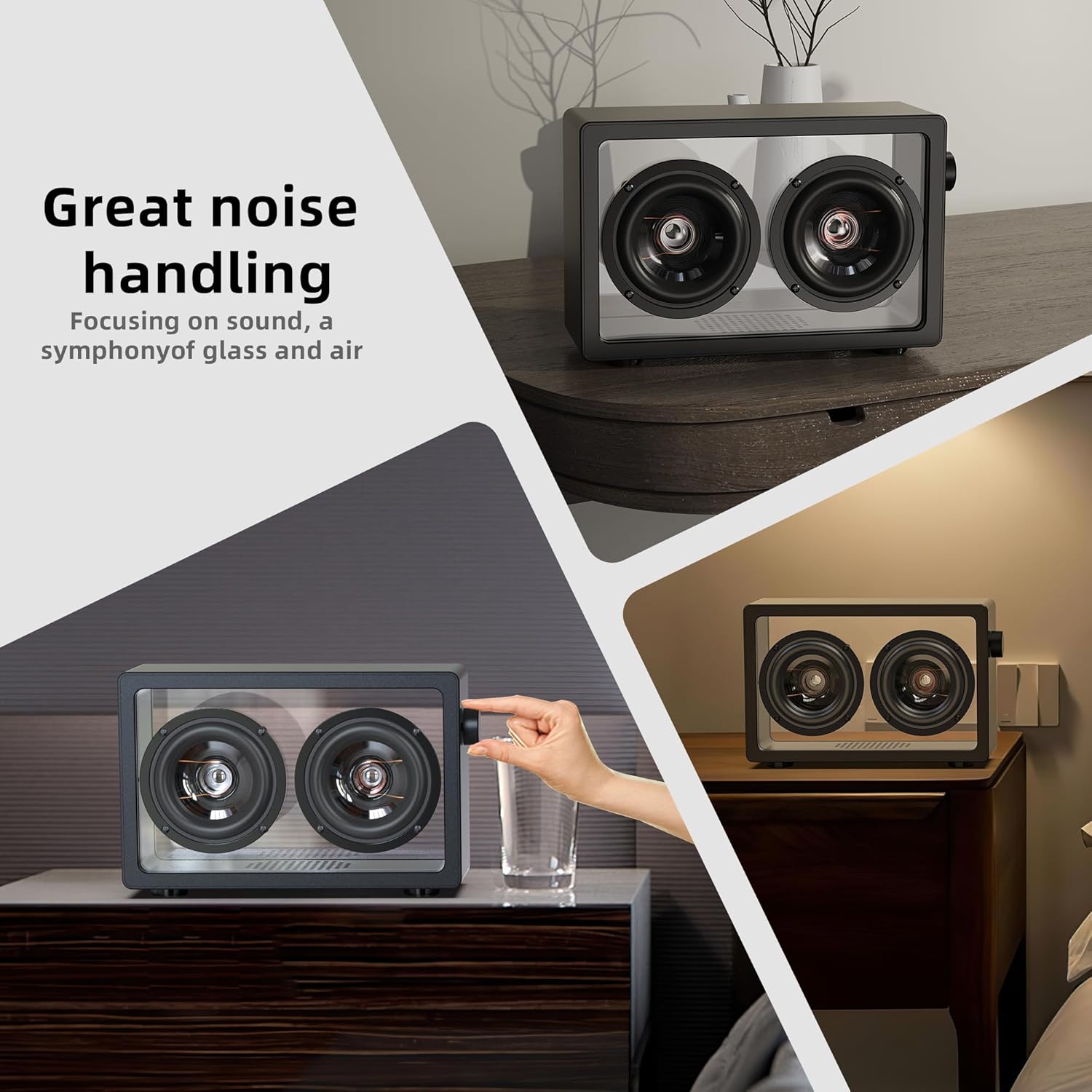 KETELESE Bluetooth Speaker, Glass Body and Unique Glass Speaker Diaphragms, 40W Minimalist Design, Crystal Clear Sound, Wireless Hi-Res Audio, Ideal for Music Lovers- Black