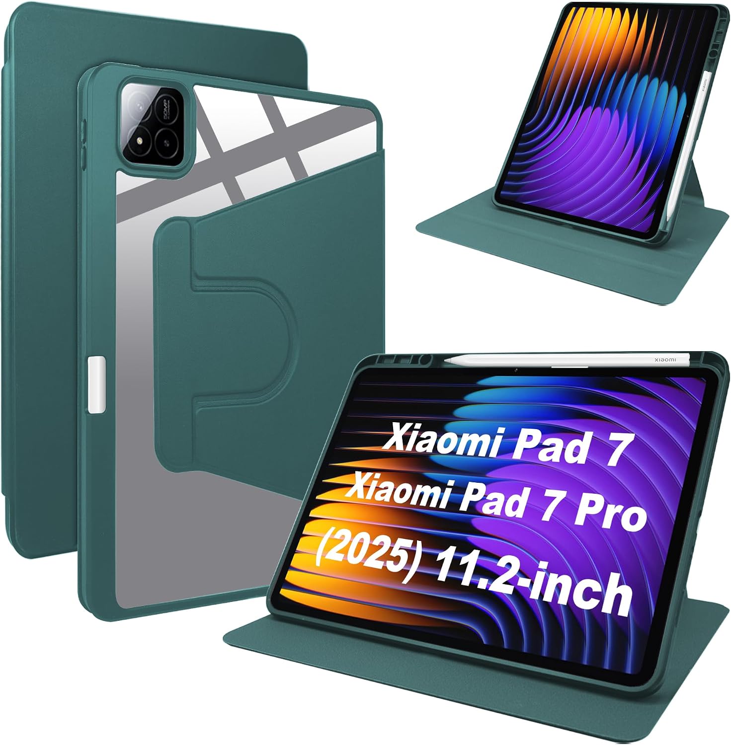 Lemxiee Case for Xiaomi Pad 8 & 8 Pro & Pad 7 & 7 Pro & Poco Pad X1 11.2 Inch Case with Pen Slot & Rotating Stand & Scratch-Resistant PU Leather + Acrylic Case