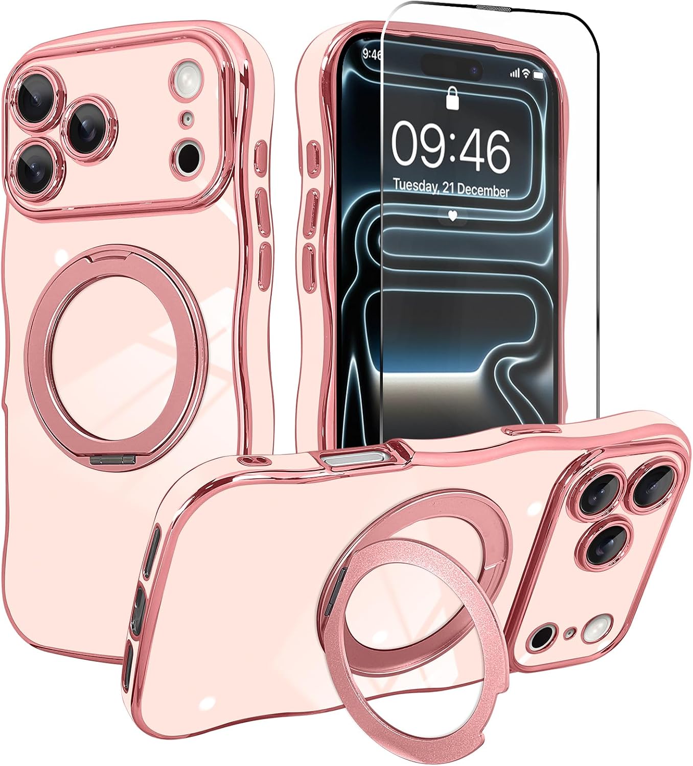 tharlet for iPhone 17 Pro Max Case Pink with 360° Spin Magnetic Stand