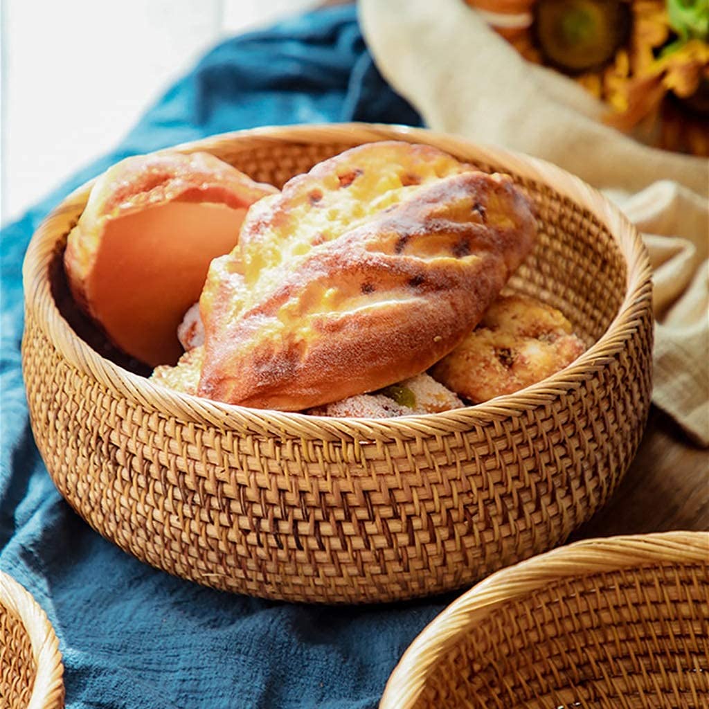 Cestas De Pan Hechas A Mano, Cestas Tejidas De Mimbre, Pan, Frutas, Verduras, Aperitivos, Cestas Para Servir, Mesa De Restaurante-26cm