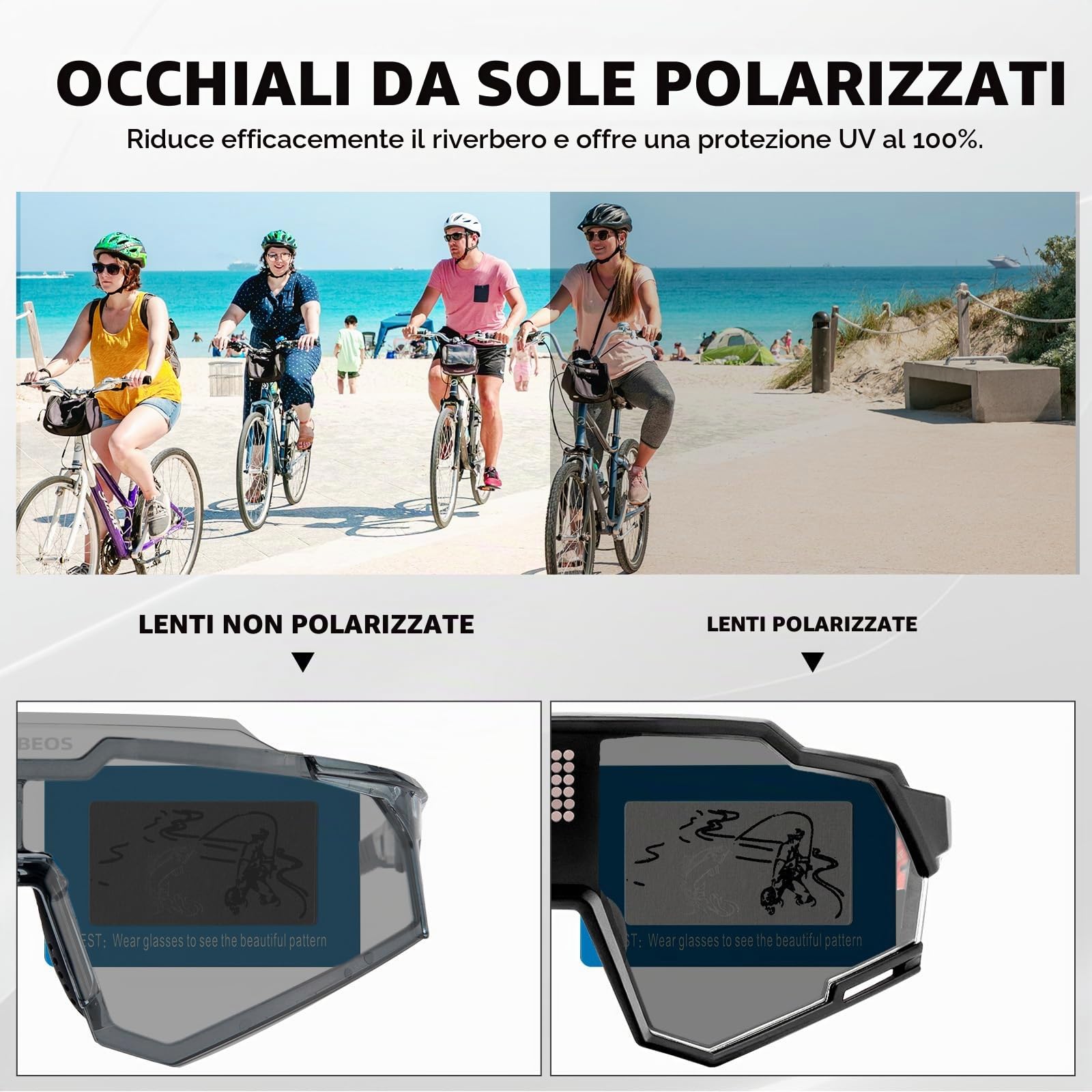 ROCKBROS Occhiali Ciclismo da Sole Uomo Donna, Occhiali Sportivi Fotocromatici+Polarizzati per Bici MTB, con Chip Fotosensibile, Protezione UV 400, Montatura TR90