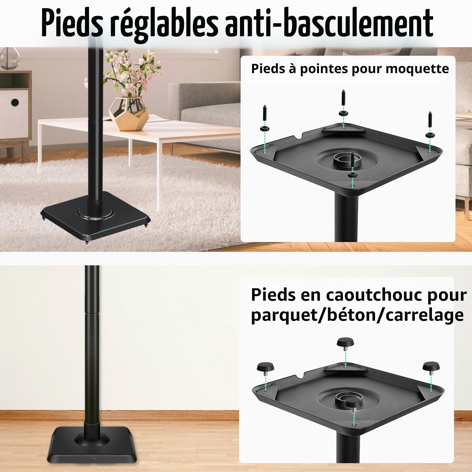Mounting Dream Support de Haut-Parleur Universel (Simple) réglable en Hauteur de 826 mm à 1078 mm pour Haut-Parleur Surround arrière Satellites jusqu'à 5 kg