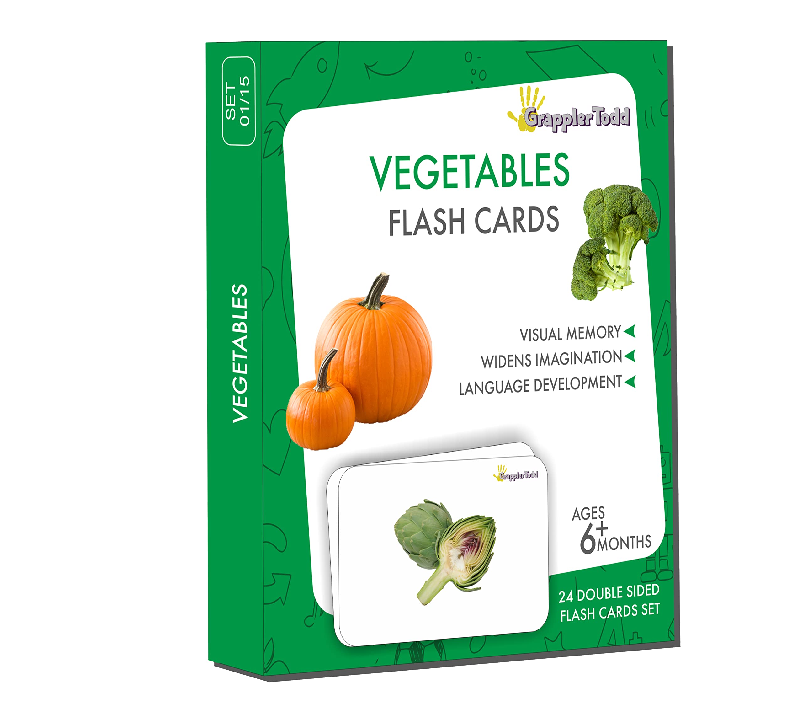 GrapplerTodd, Premium Flash Cards, Vegetables Flashcards for Kids & Babies, Easy & Early Learning, Montessori Educational Toy, 6 Months to 4 Years Kids