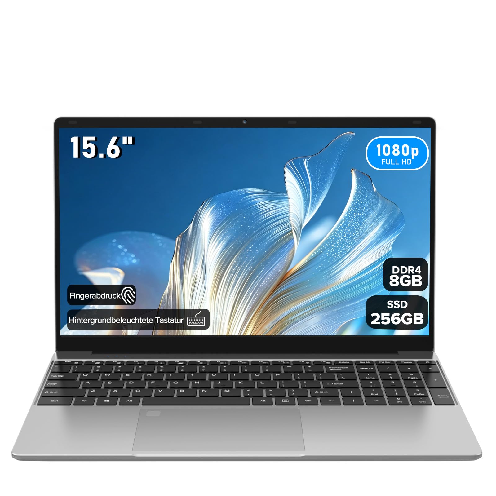 Molegar 2026 Laptop 15.6 Zoll,8GB RAM 256GB SSD,N5100 Prozessor,FHD Display,Notebook mit Beleuchtete Tastatur und Fingerabdrucksensor für Studierende und Unternehmen