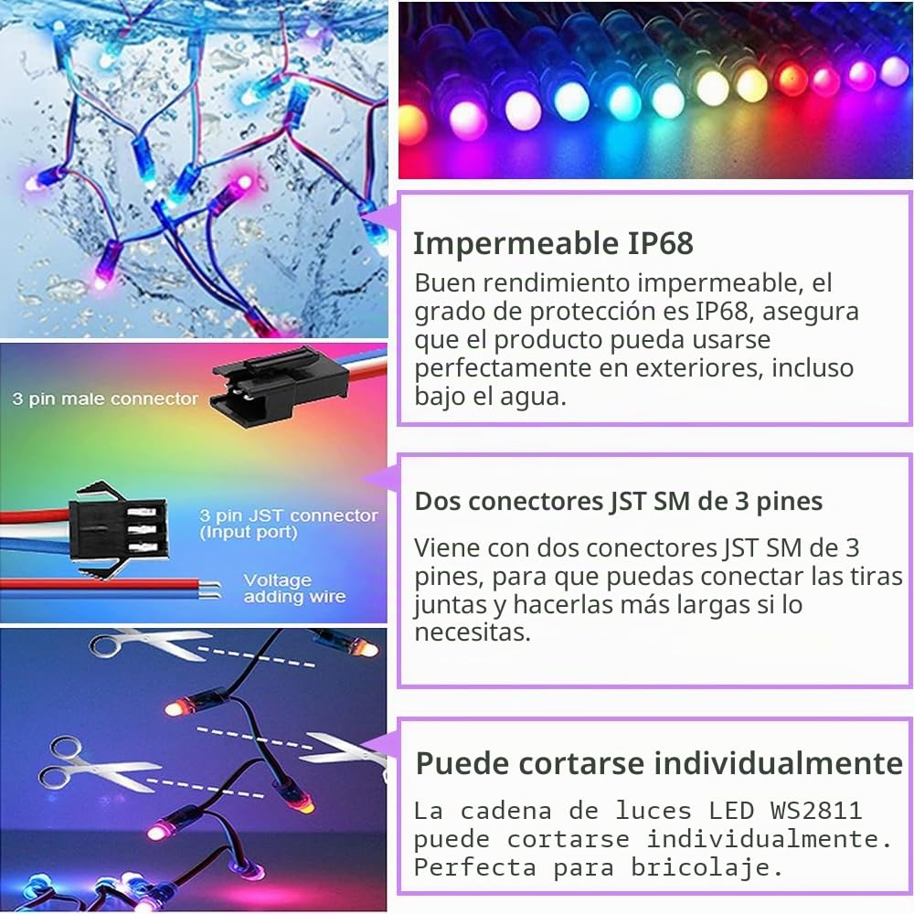 WS2811 - Tira de luces LED, RGB, a todo color, digital, adirección, impermeable, para publicidad exterior, 500 unidades