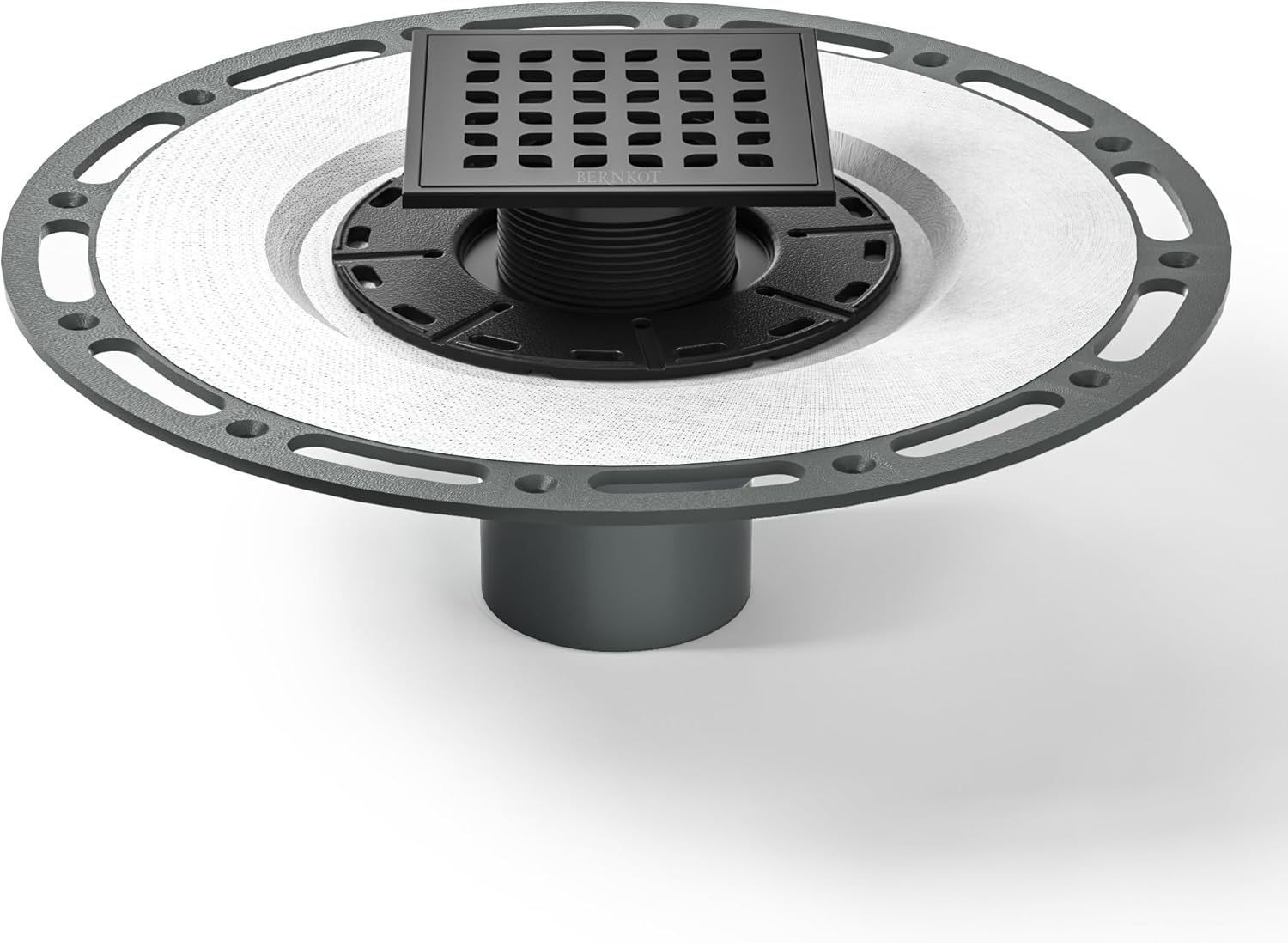 Square Shower Drain, 4" Matte Black 304 Stainless Steel Drain Grate Removable Drain Key with PVC Bonding Flange Base for Low Profile Floor Tiles, CUPC Certified