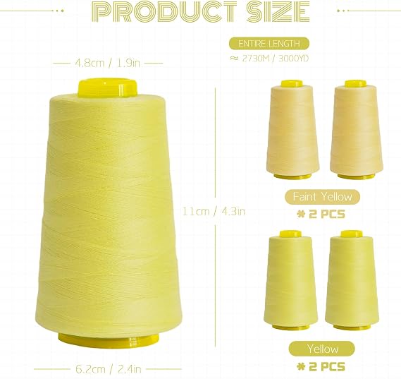 Yellow Polyester Sewing Thread | 4-Pack 12,000 Yds | for Serger & Quilting | Yellow sewing thread for serger, overlock & quilting; bright; great for kids' items & cheerful crafts