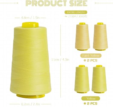 Yellow Polyester Sewing Thread | 4-Pack 12,000 Yds | for Serger & Quilting | Yellow sewing thread for serger, overlock & quilting; bright; great for kids' items & cheerful crafts