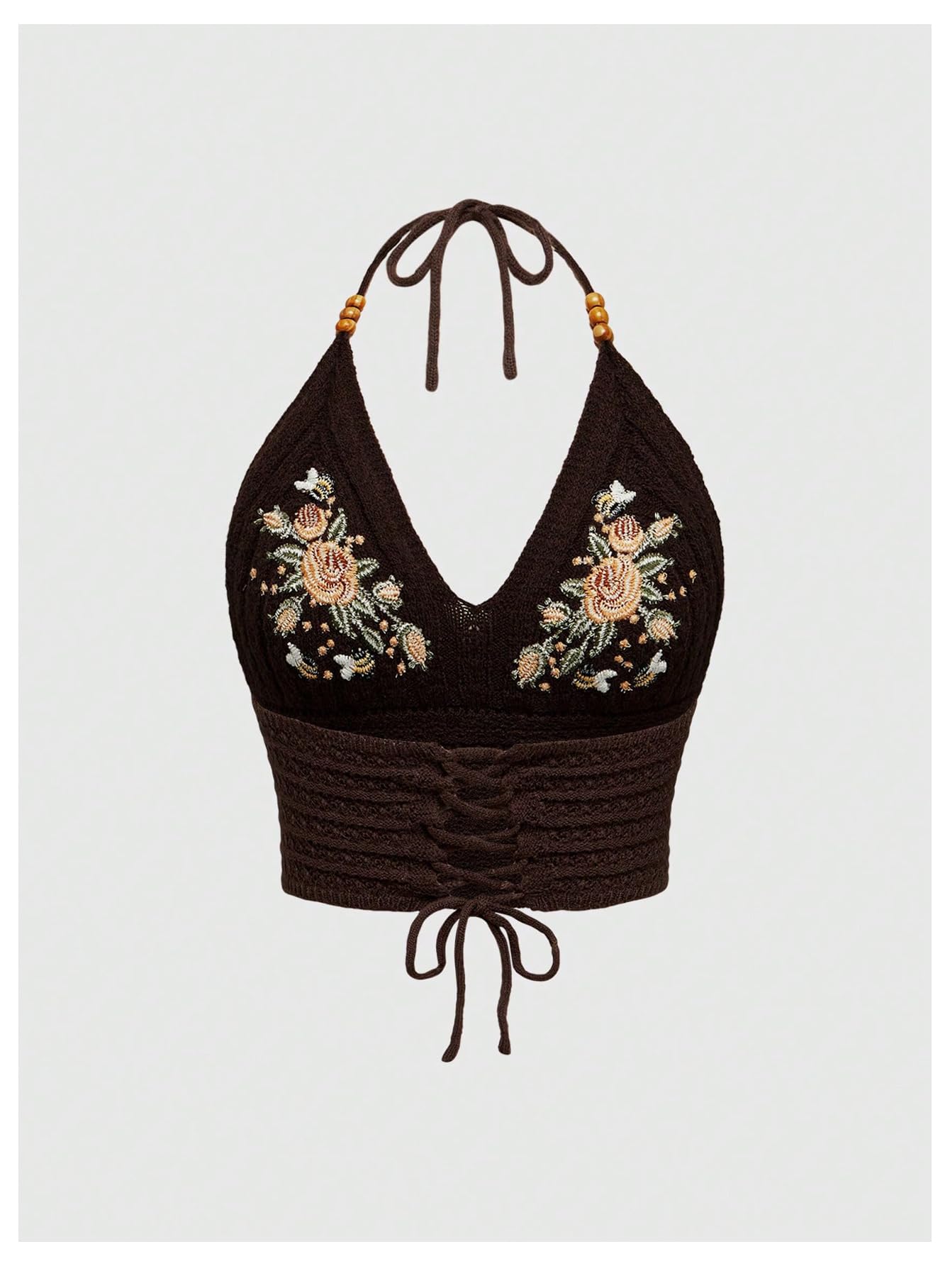 Verdusa Women's Y2k Tops Nashville Outfits Boho Gothic Clothes Halter Top Festival Western Cowgirl Shirts: X-Large Floral Brown