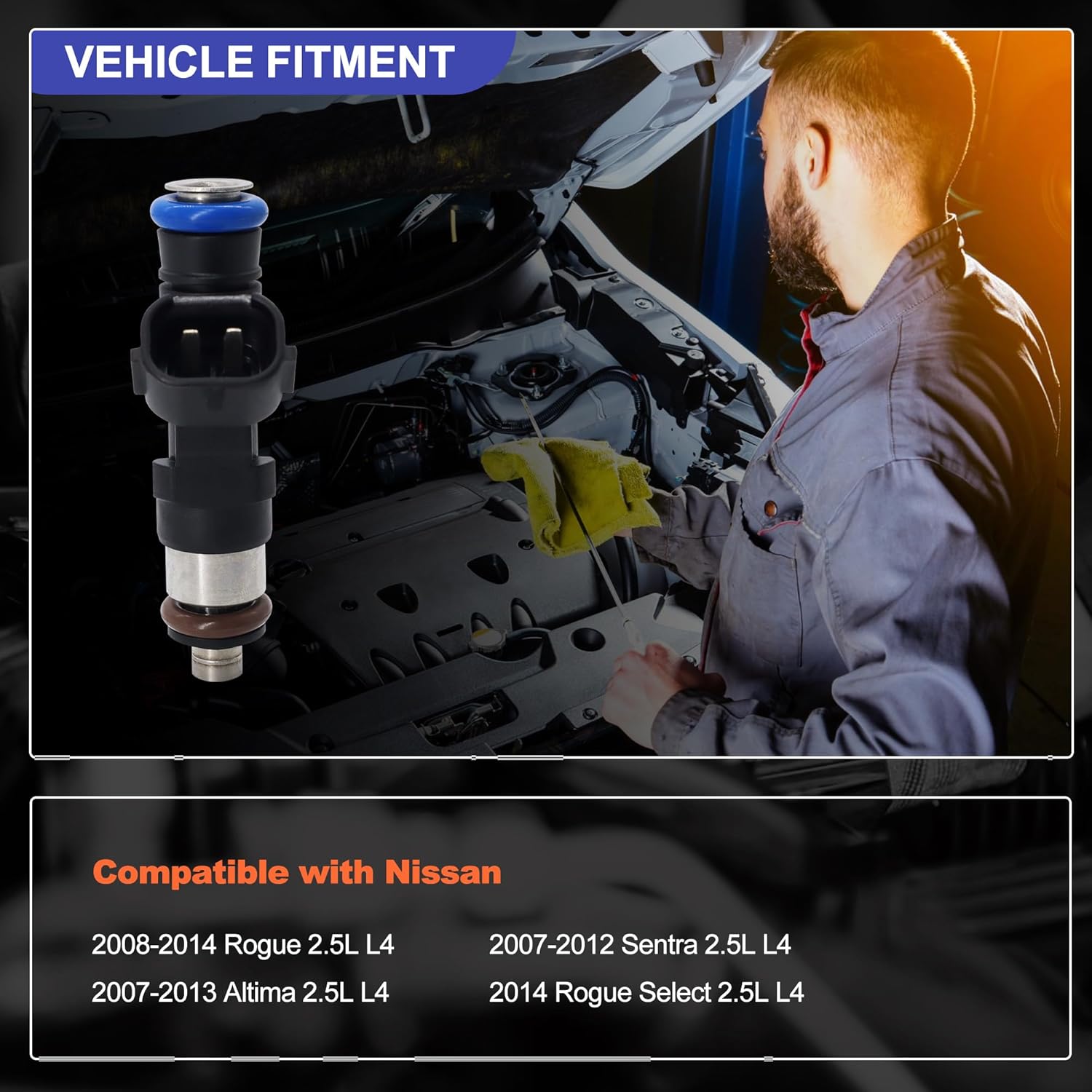 HiSport Fuel Injector 0280158130 Compatible with Nissan Altima 2007-2013,Rogue Select 2014-2015,Sentra 2007-2012,Rogue 2008-2013 2.5L 4PCS
