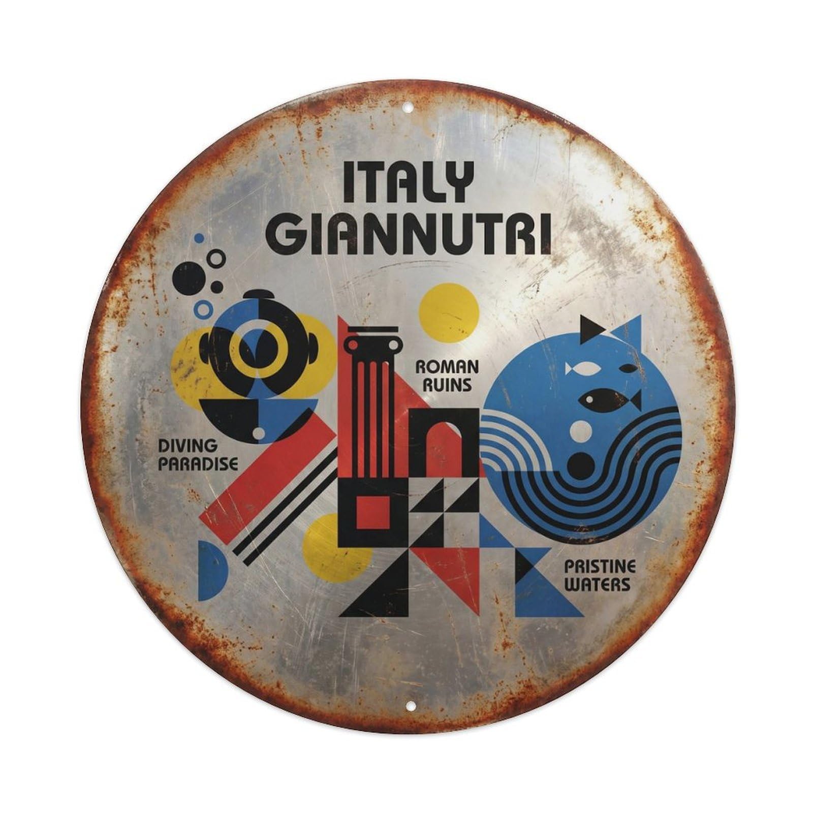 Giannutri Diving Italian Geometric Classic Scenery Metal Tin Sign