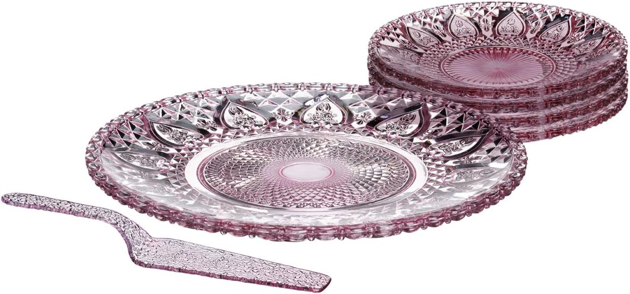 Peindre Cake Plate Set Cake Plate 4 Side Plate Slice Pink Glass And New Style.