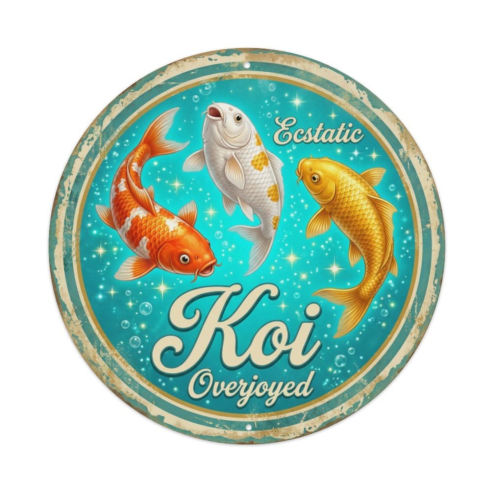 Metal Tin Sign Koi Fish Thrilled Dynamic Retro Japanese