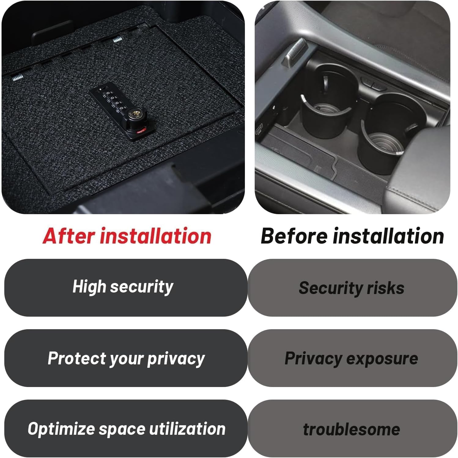 Center Console Gun Safe Vault - YOULAI Vehicle Safe Vault Compatible with Hyundai Tucson 2026, Anti-Theft High Security Armrest Lock Box with 4-digit Lock with Password Retrieval Key.