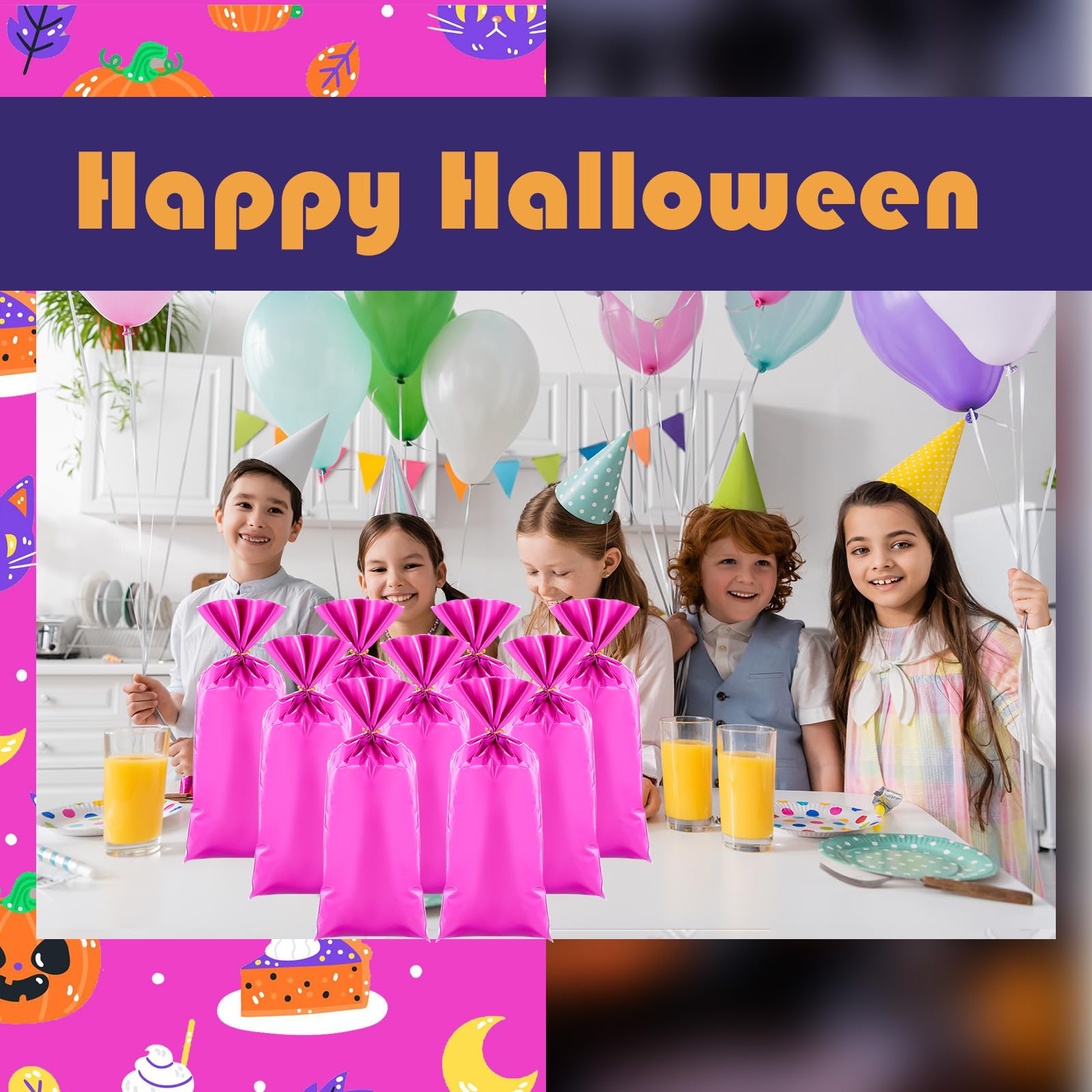 Clabby 100-Pack Pink Cellophane Candy Bags With Gold Twist Ties - 10.8x4.9 In Treat Bags For Party Favors - View #2
