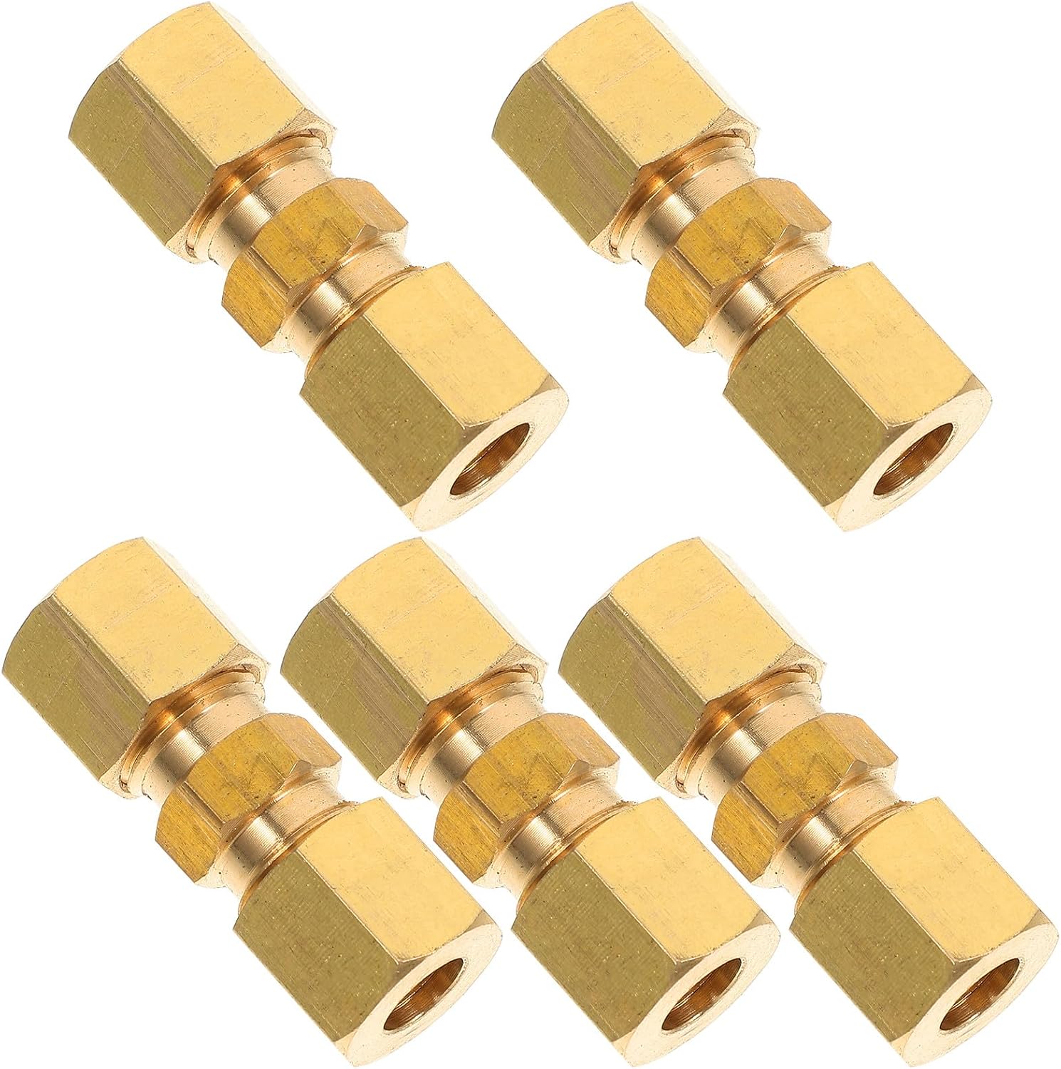 Didiseaon 5pcs 1/4 Od Brass Compression Tube Union Fittings Straight Connectors for Industrial Plumbing and Hydraulic Applications
