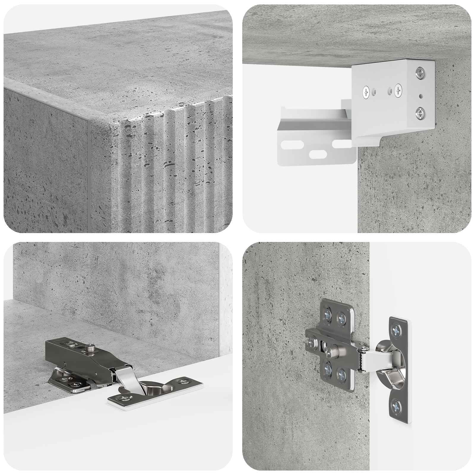 TV-Schrankset Wandmontiert 5-teilig, Beton Grau Holzwerkstoff, Modernes Media Center für Wohnzimmer, Elegante Aufbewahrungslösung