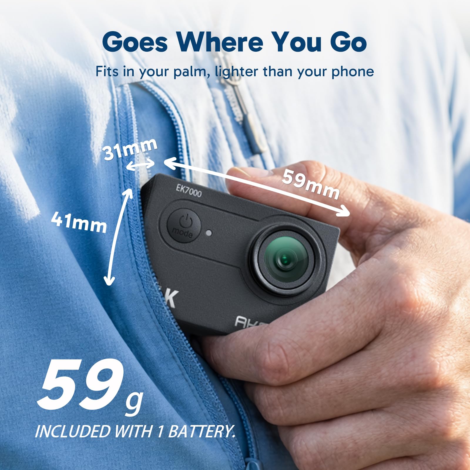 AKASO EK7000 Action Kamera 4K 20MP WiFi Unterwasserkamera 170° Weitwinkel EIS Stabilisierung 2x1050mAh Akkus Schwarz