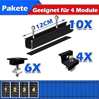 Set de montaj pentru panouri solare Warmfay, profil din aluminiu negru de 12 cm cu consolă reglabilă pentru 4 panouri solare, pentru acoperiș plat și tablă trapezoidală, 30-35 mm 6